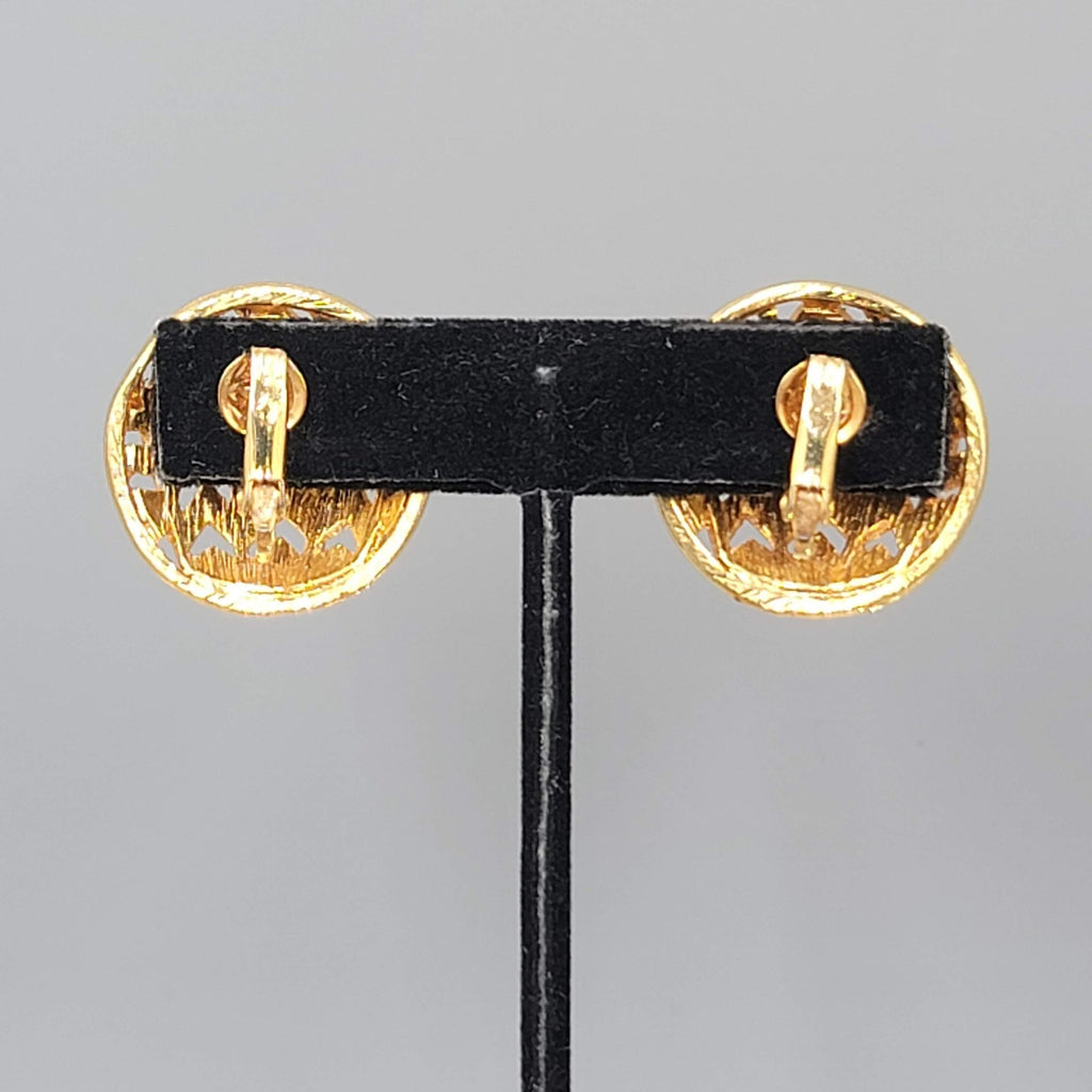 Vintage Textured Clip on Earrings Gold tone Open Round Statement 1 in