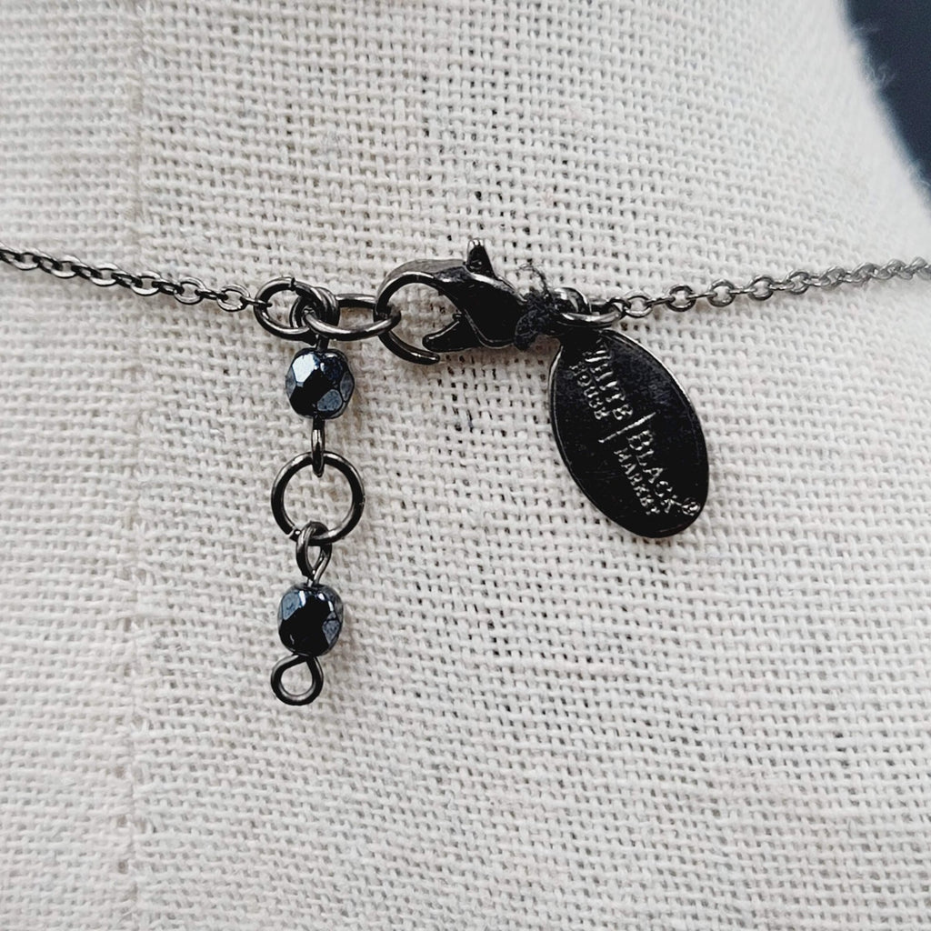 White House Black Market WHBM Necklace Gunmetal Gray Chain Black Rhinestone 18"