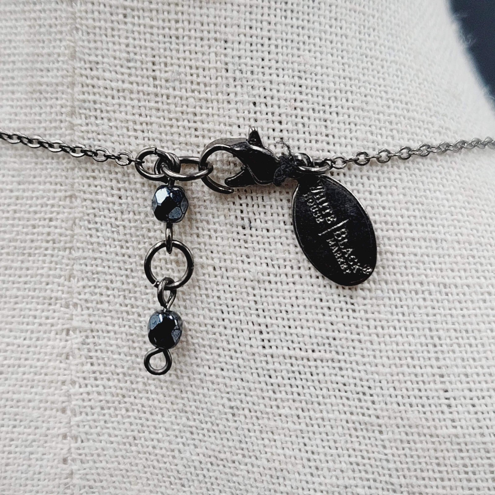 White House Black Market WHBM Necklace Gunmetal Gray Chain Black Rhinestone 18"