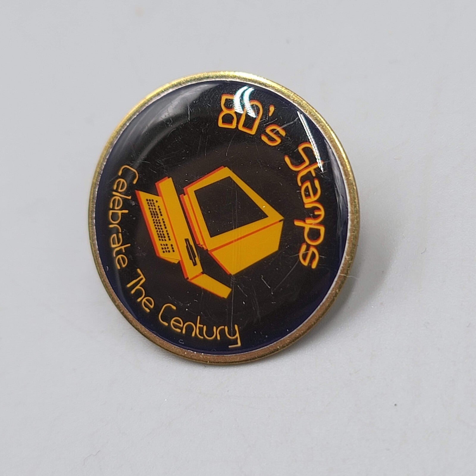 Vtg Lapel Pin 80s Stamps Company Promo Computer Monitor Celebrate the Century
