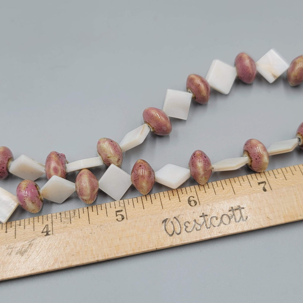 Vintage Mother of Pearl and Clay Beads Necklace 20" Estate Costume Jewelry 
