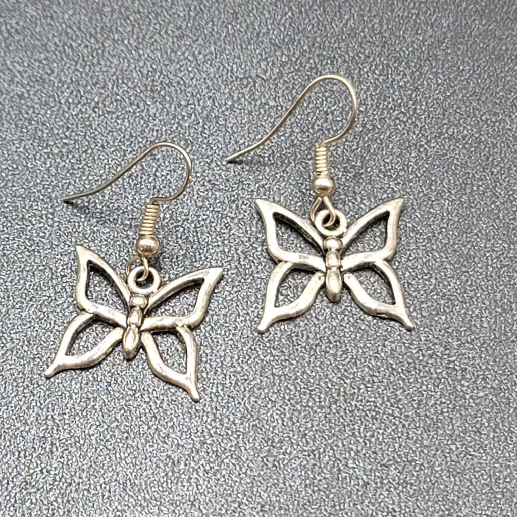 Pierced Earrings Silver tone Butterfly Dangle 5/8"