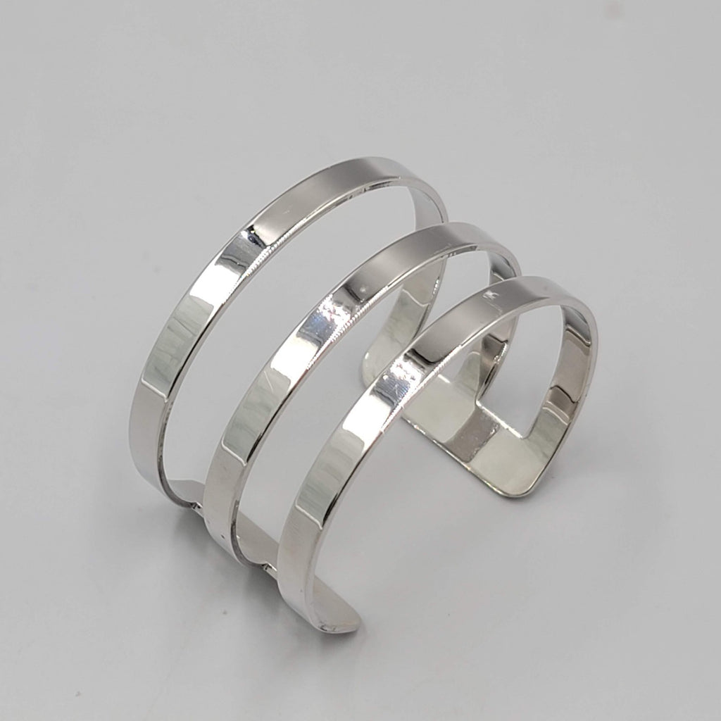 Triple Bar Cuff Bracelet Silver tone Fashion Jewelry 7"
