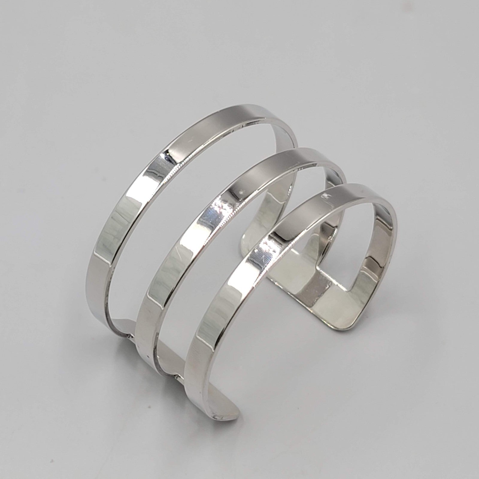 Triple Bar Cuff Bracelet Silver tone Fashion Jewelry 7"