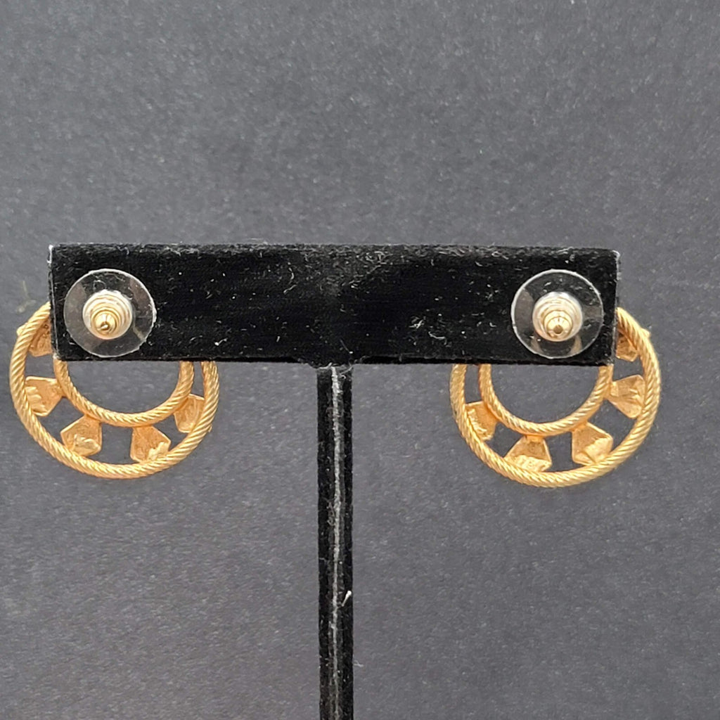 Vintage Pierced Earrings Gold tone Open Circle Textured Unique Design 1"