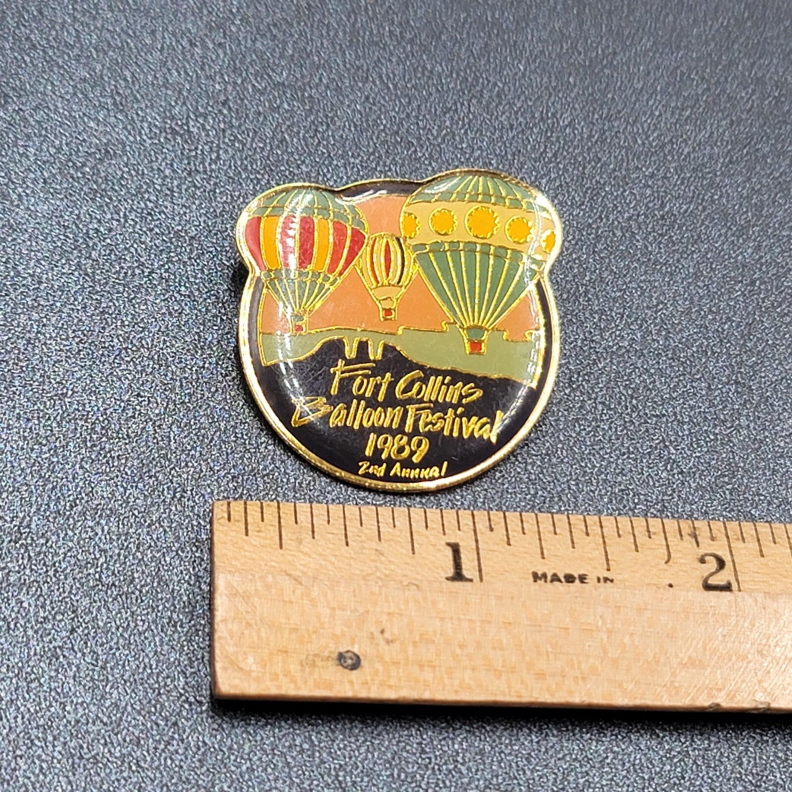 Vtg 1989 2nd Annual Fort Collins Balloon Festival Pin Hot Air Balloons Gold Tone