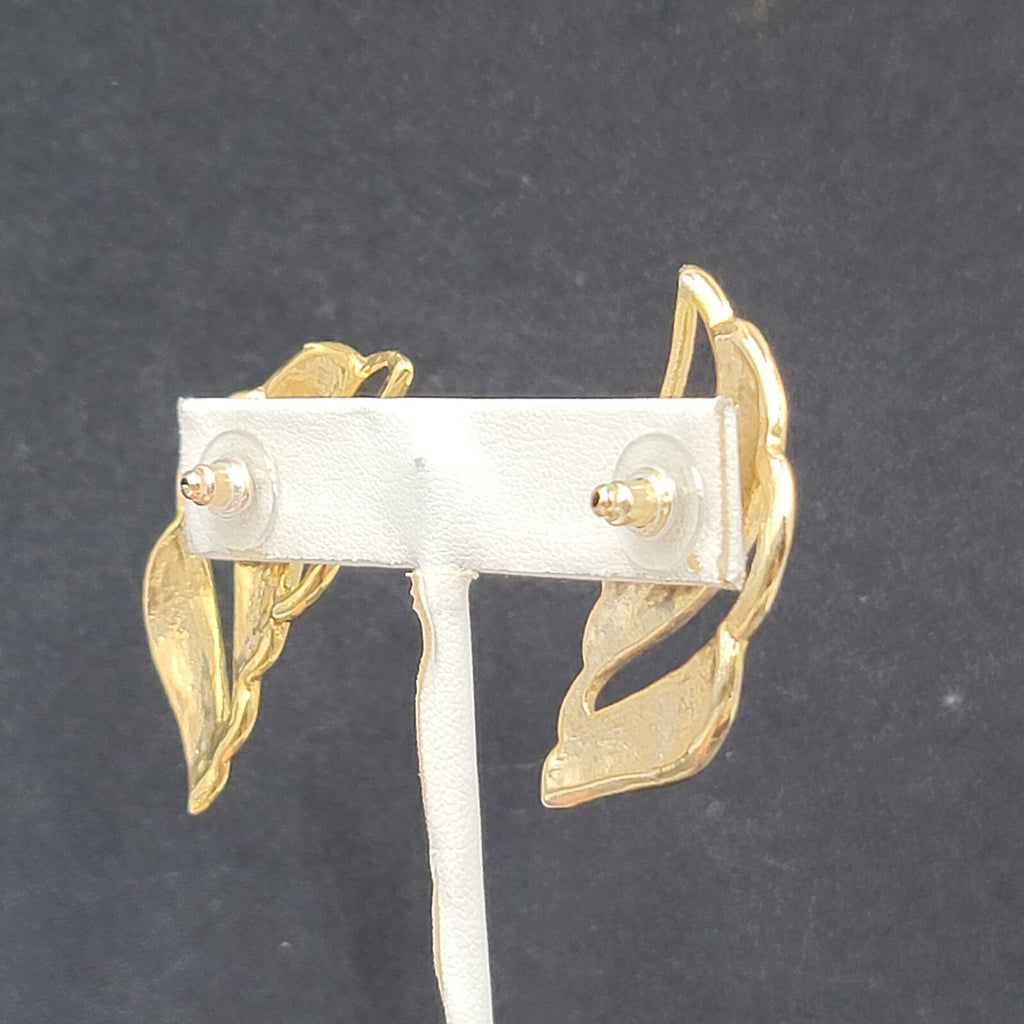Vintage Pierced Earrings Gold tone Swirl Yellow Enamel Drop Statement 1.75"