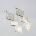 Extra Long Statement Pierced Earrings Silver tone Embossed 5.5"