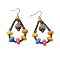 Multicolor Wood Beads Pierced Earrings Teardrop Dangle 2"