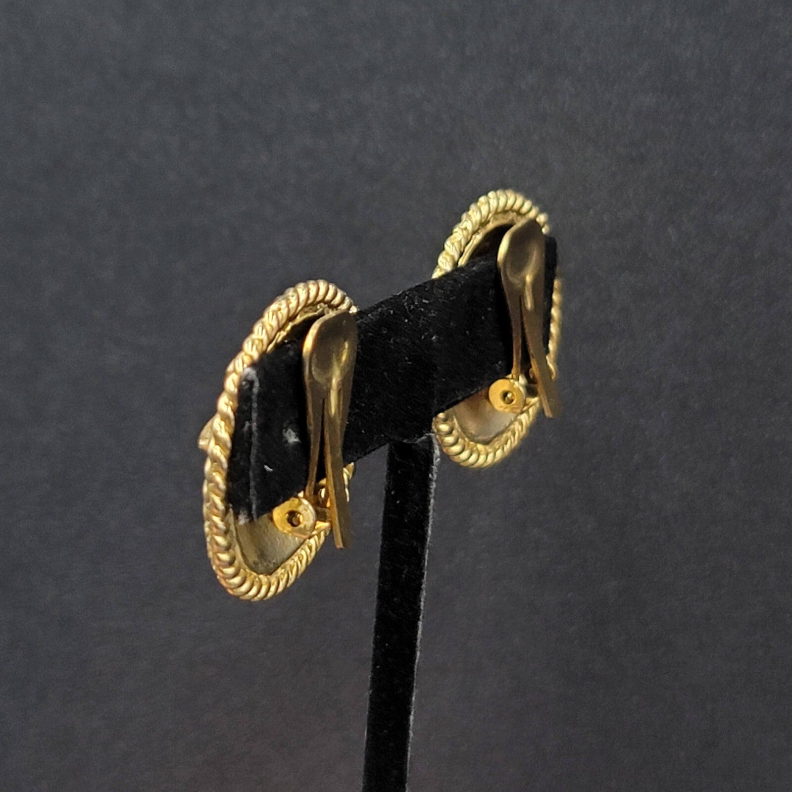 Vintage Clip on Earrings Gold Plated White Enamel Seagull Nautical Round 1 1/8"
