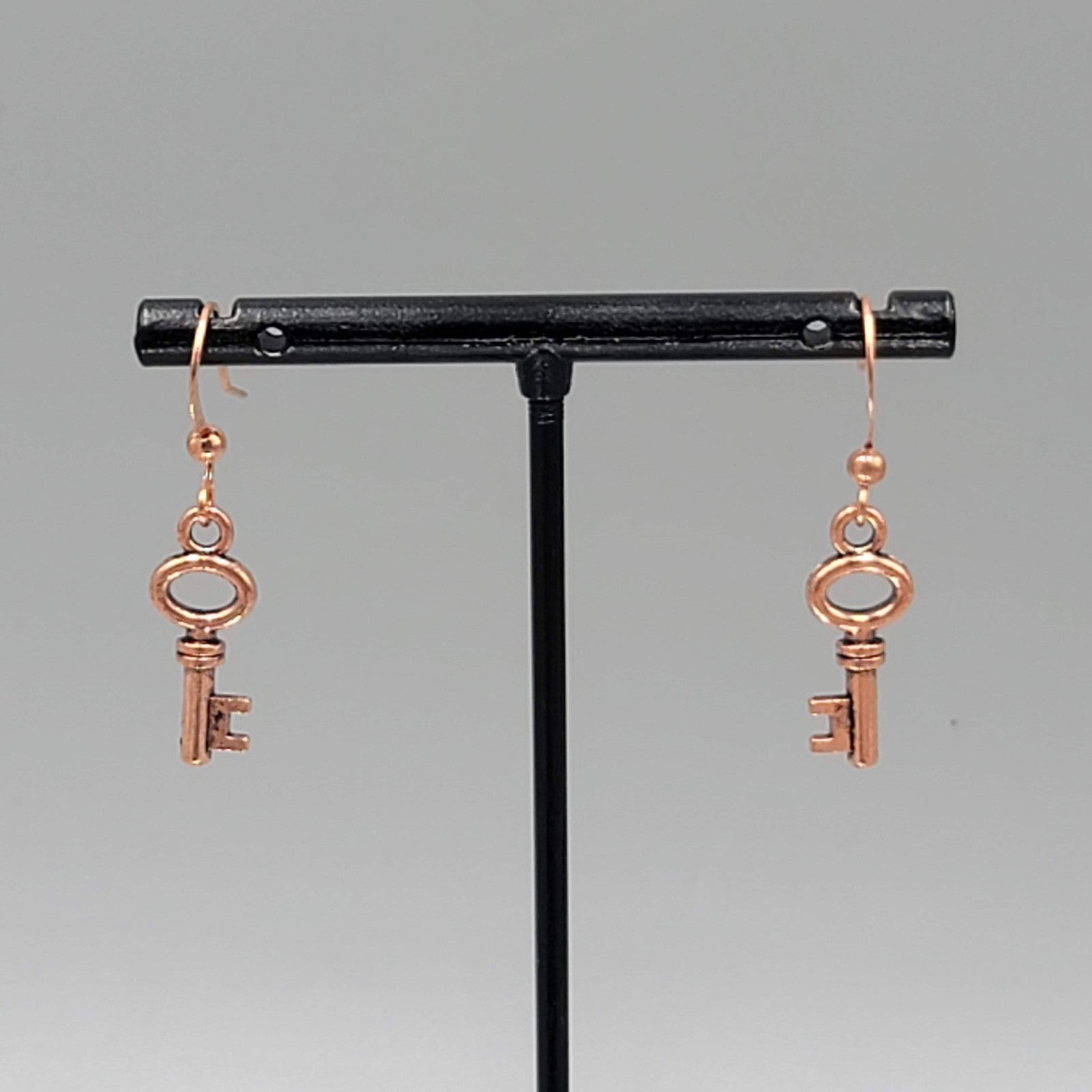 Copper tone Skeleton Key Pierced Earrings Dangle Small 3/4"