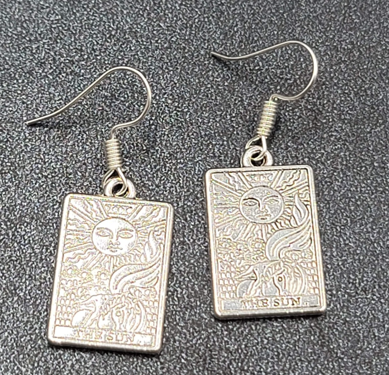 The SUN Tarot Card Pierced Earrings Silver tone 1"