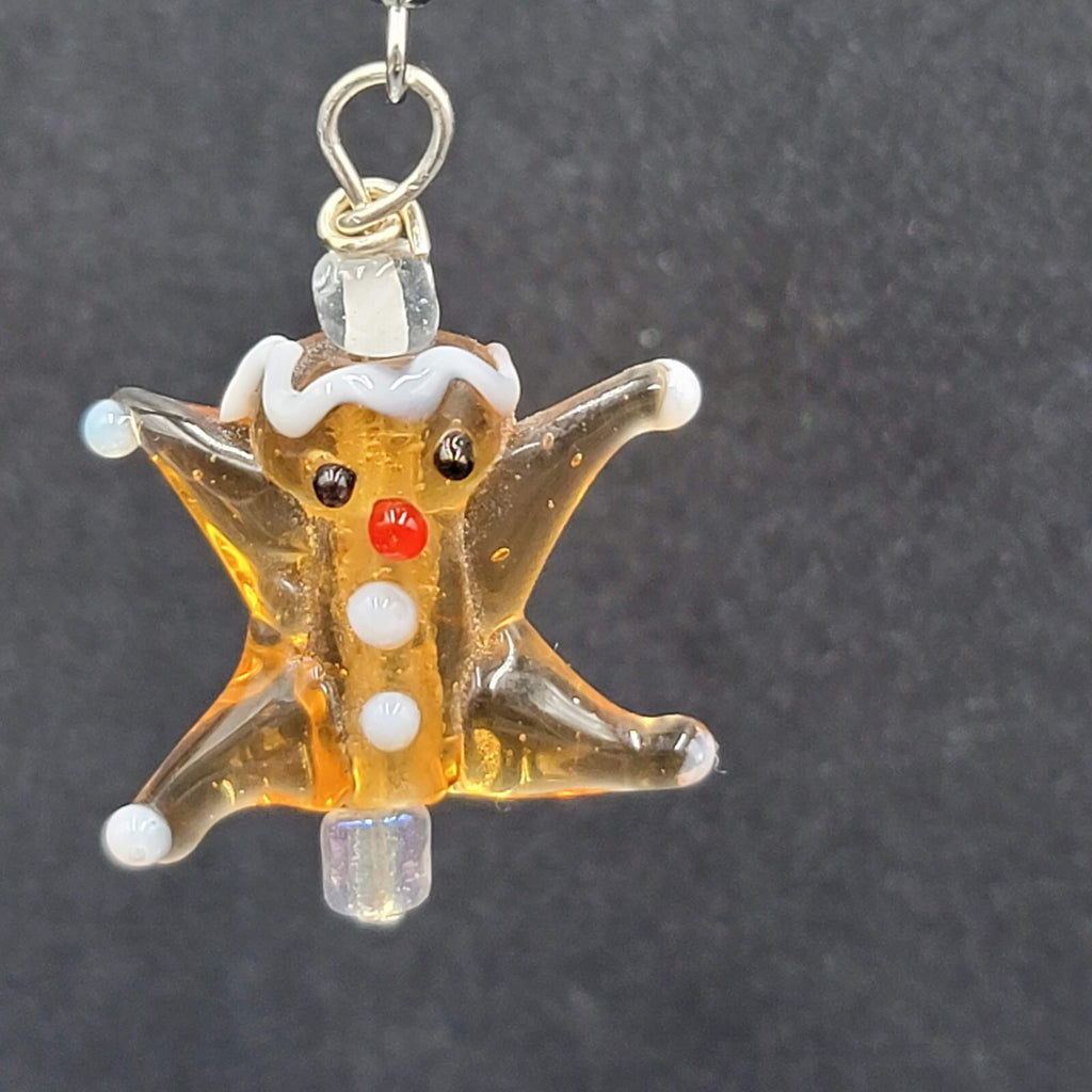 Art Glass Pierced Earrings Gingerbread Star Men Dangle 1"