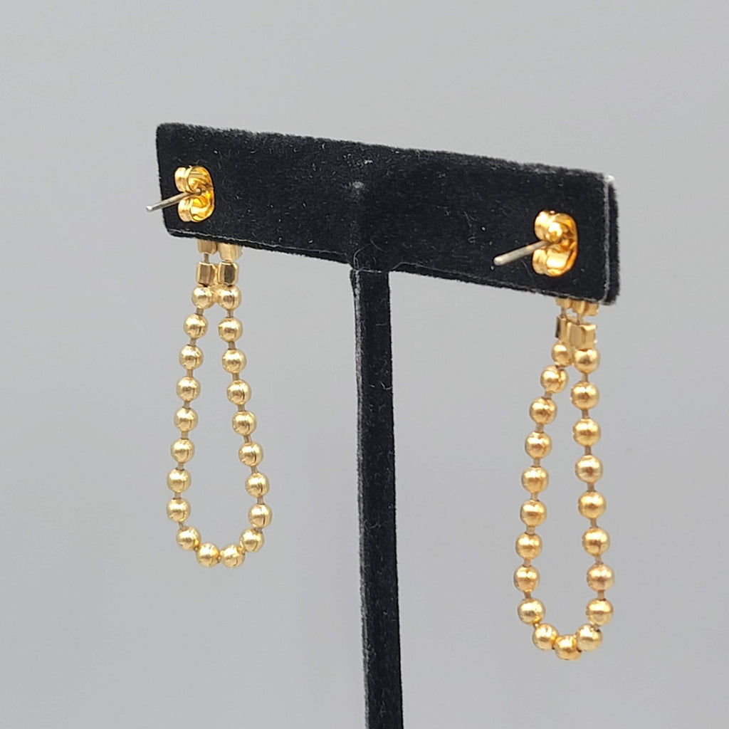Vintage Dangle Ball Chain Pierced Earrings Rhinestone Gold tone Dangle 2"