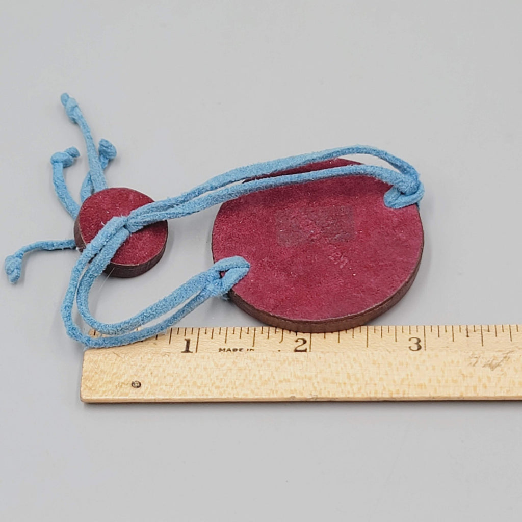 Signed Artisan Bracelet Hand Painted Wood Blue Suede Adj Cord 7"