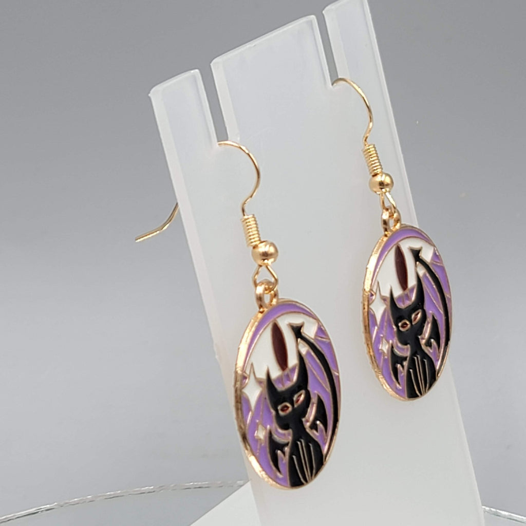 Kitty Cat in the Sun Enamel Pierced Earrings Gold tone Dangle 1 1/8"
