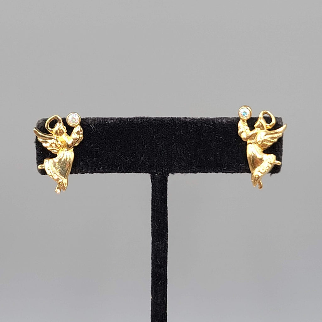 Vintage Christmas Angel Pierced Earrings Gold Plated Dangle 7/8"