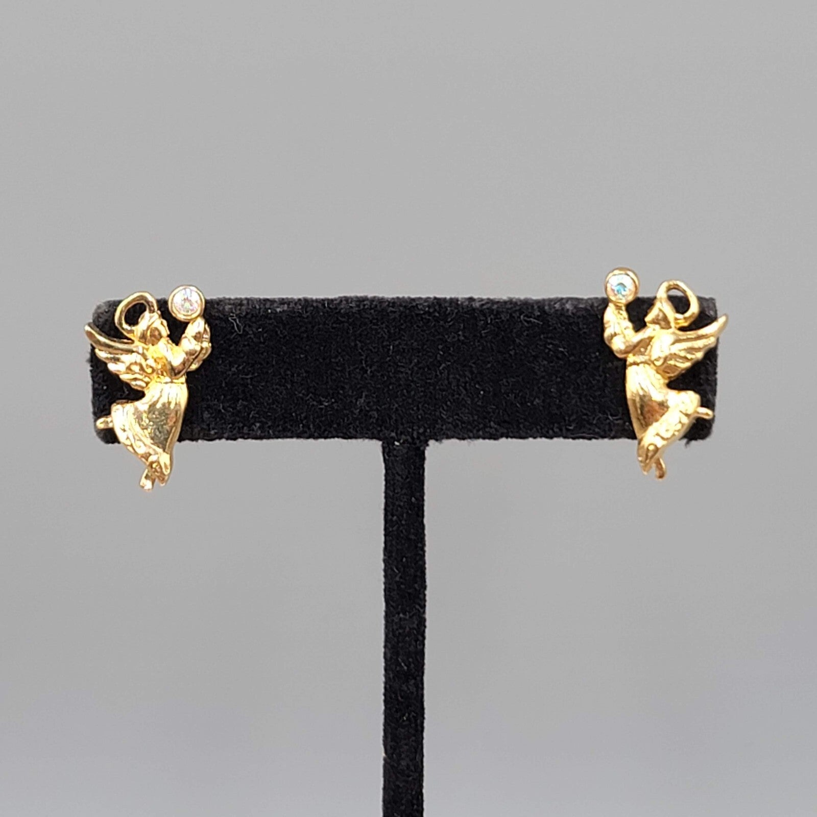 Vintage Christmas Angel Pierced Earrings Gold Plated Dangle 7/8"