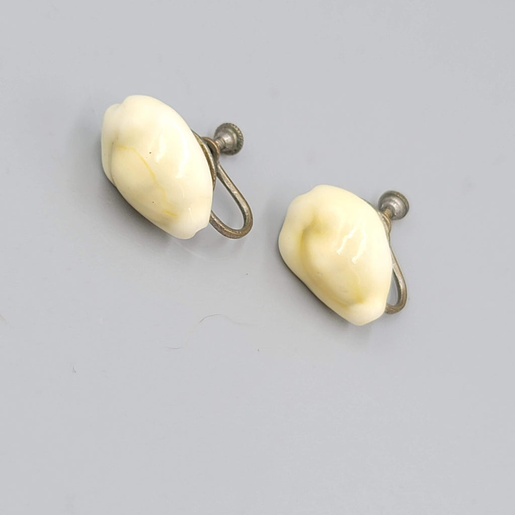 Vintage Cowrie Shell Clip on Earrings Studs 5/8"