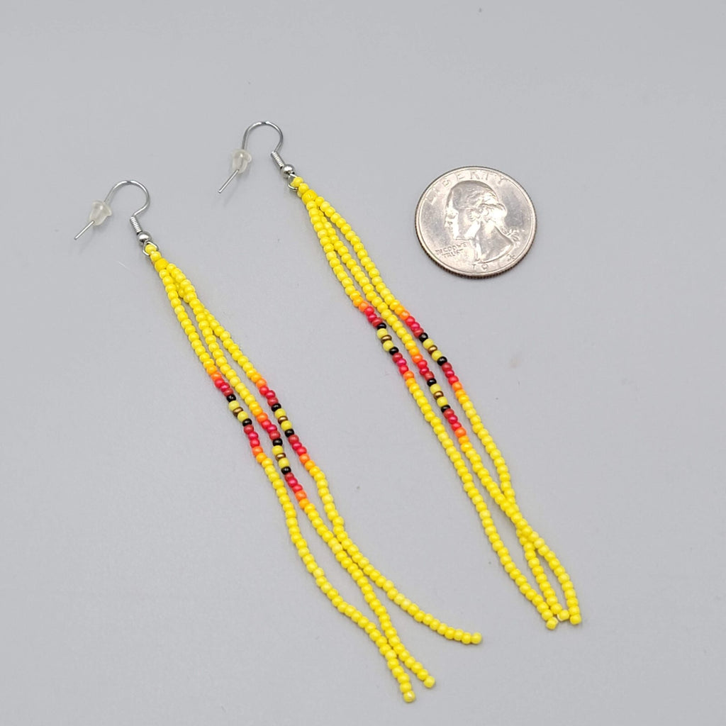 Long Pierced Earrings Yellow Seed Bead Southwestern Dangle 4"
