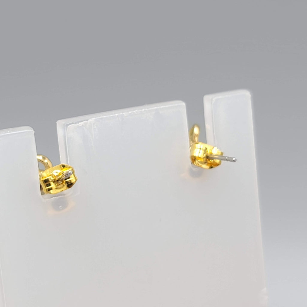 Stud Pierced Earrings Gold Plated Dark Red Stone 3/8"