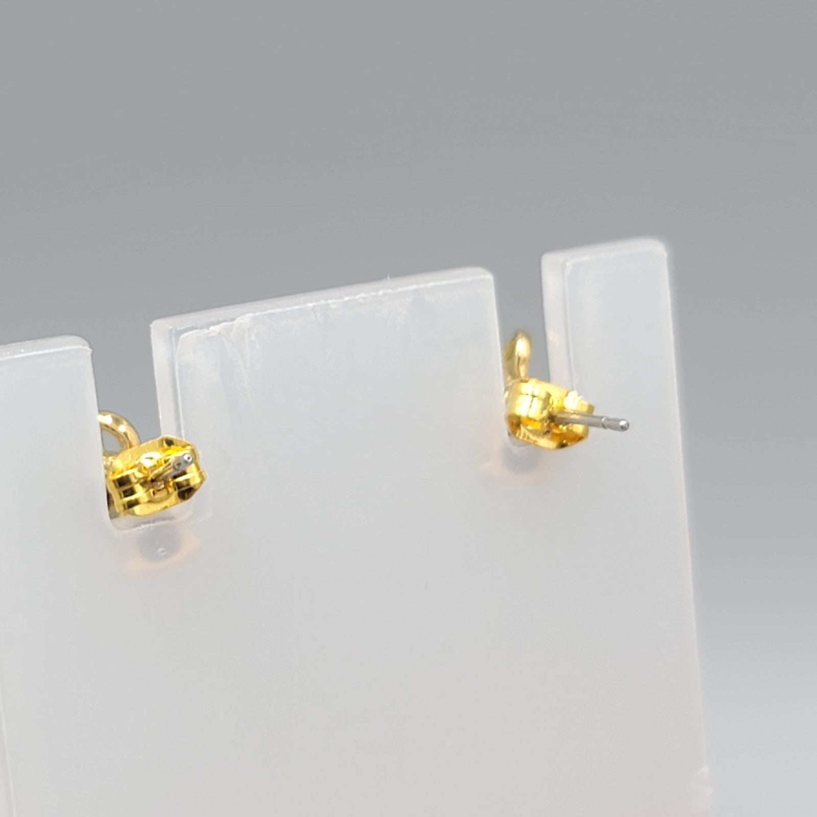 Stud Pierced Earrings Gold Plated Dark Red Stone 3/8"