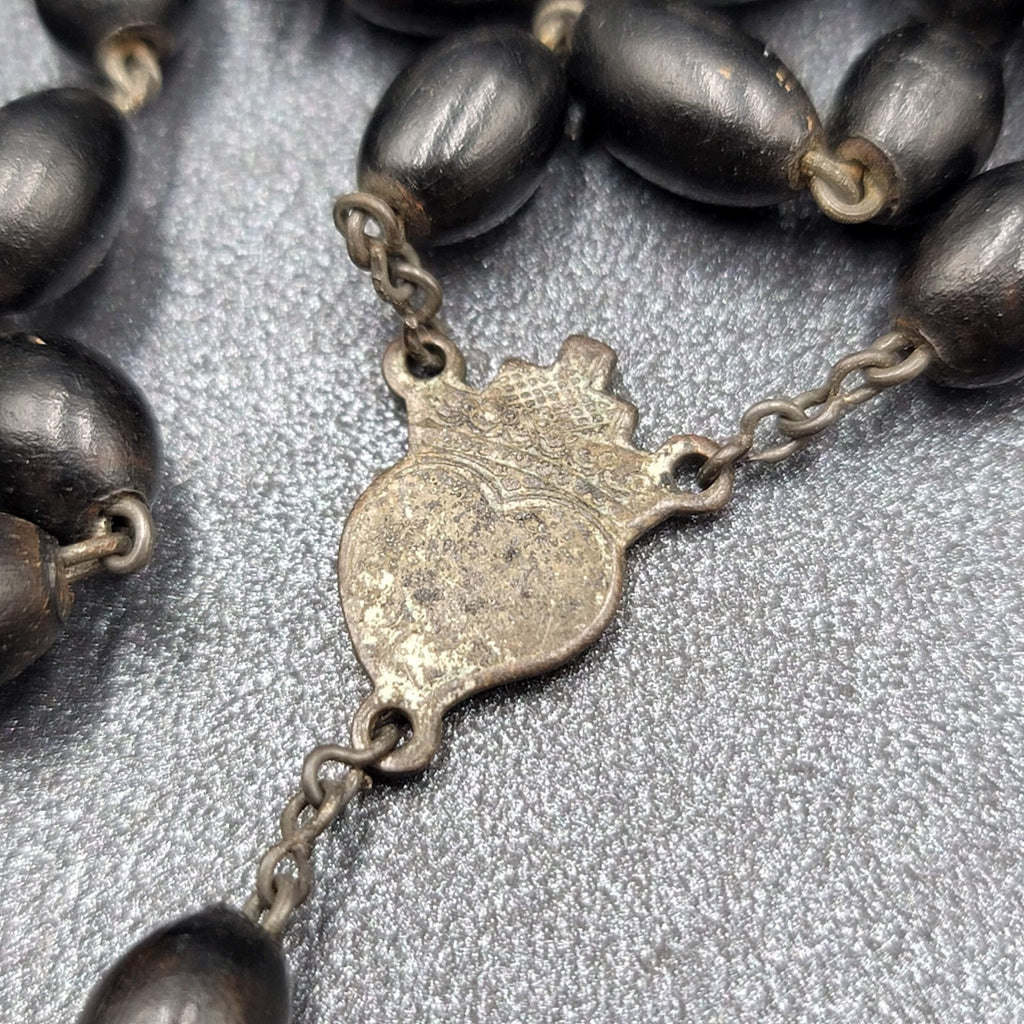 Vintage Black Seed Beaded Rosary Silver tone Well-Loved