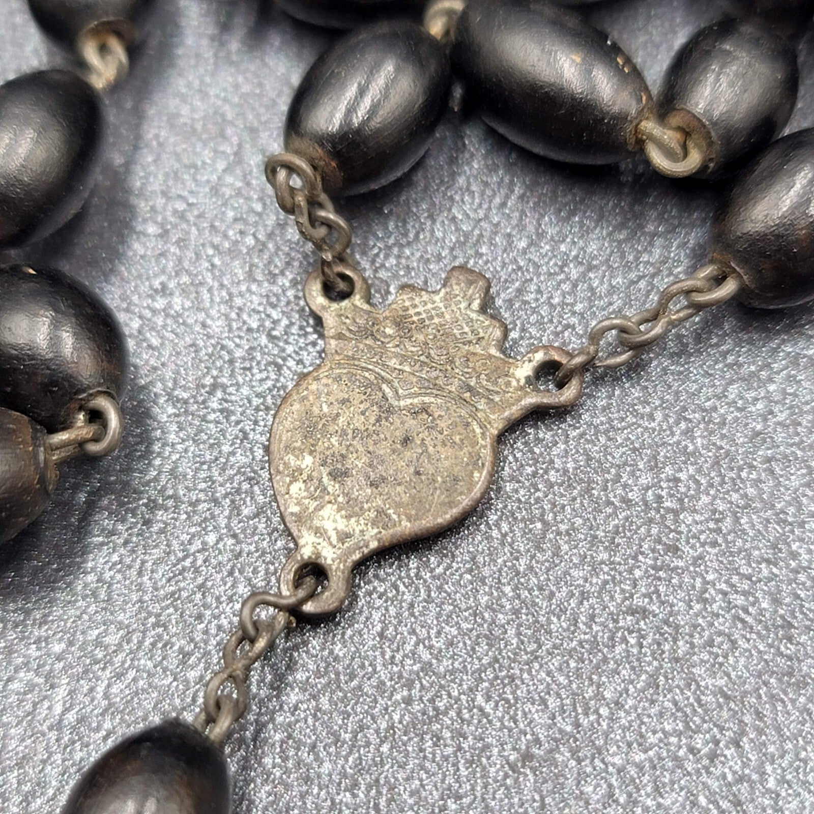 Vintage Black Seed Beaded Rosary Silver tone Well-Loved