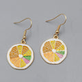Citrus Fruit Slice Enamel Pierced Earrings Gold tone Dangle 3/4"