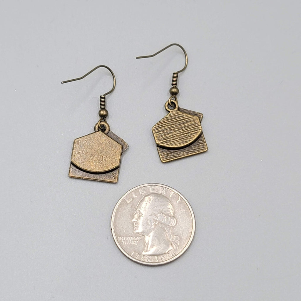 Love Note Pierced Earrings Bronze tone Dangle Embossed 3/4"
