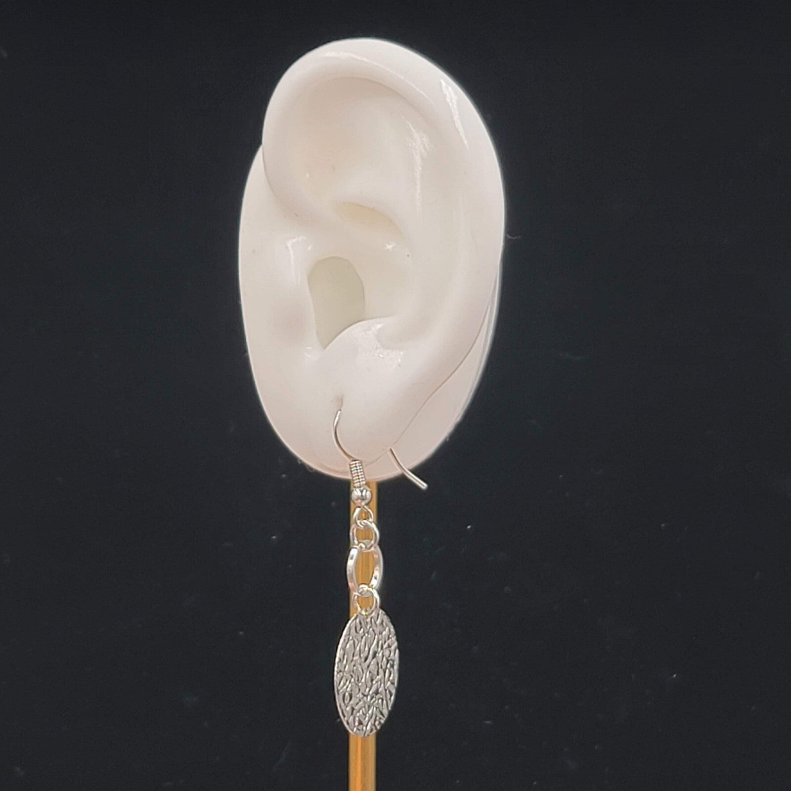 Embossed Circle Pierced Earrings Silver tone Dangle 1.25"
