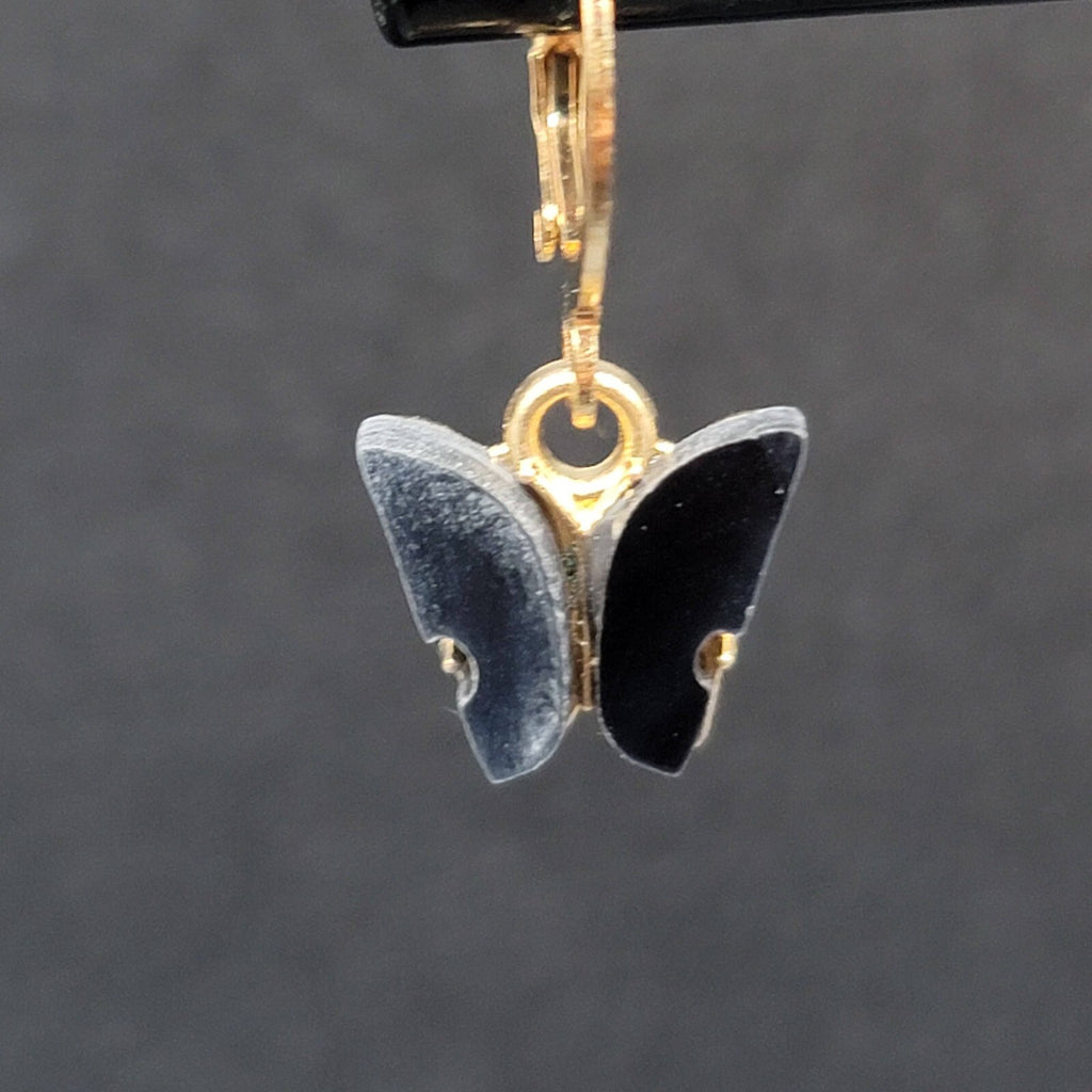 New Pierced Earrings Gold tone Gray Resin Butterfly Dangle Huggie Hoops 1/2"