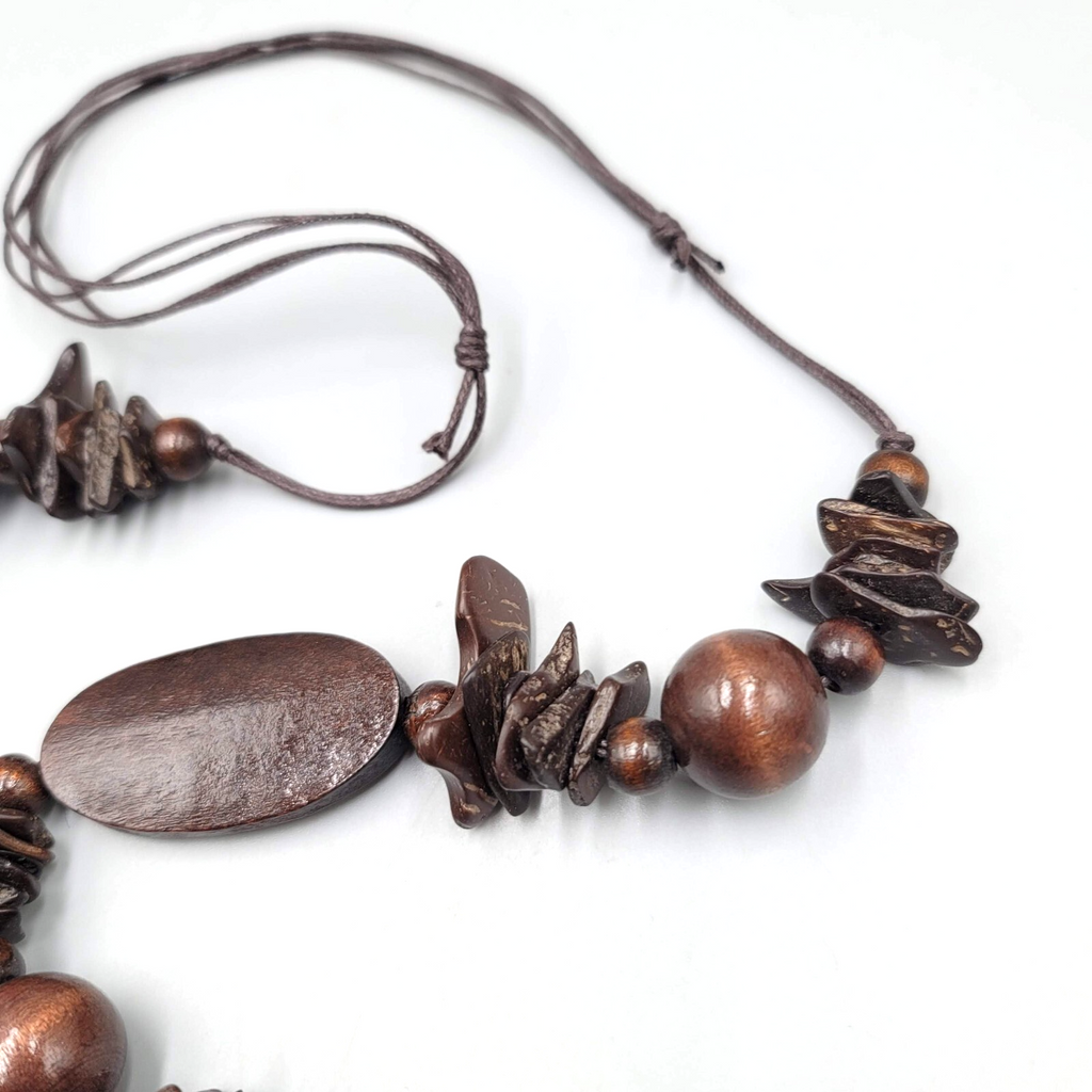 Wood Bead Necklace Possible Belt Adjustable Cord 36"- 40"