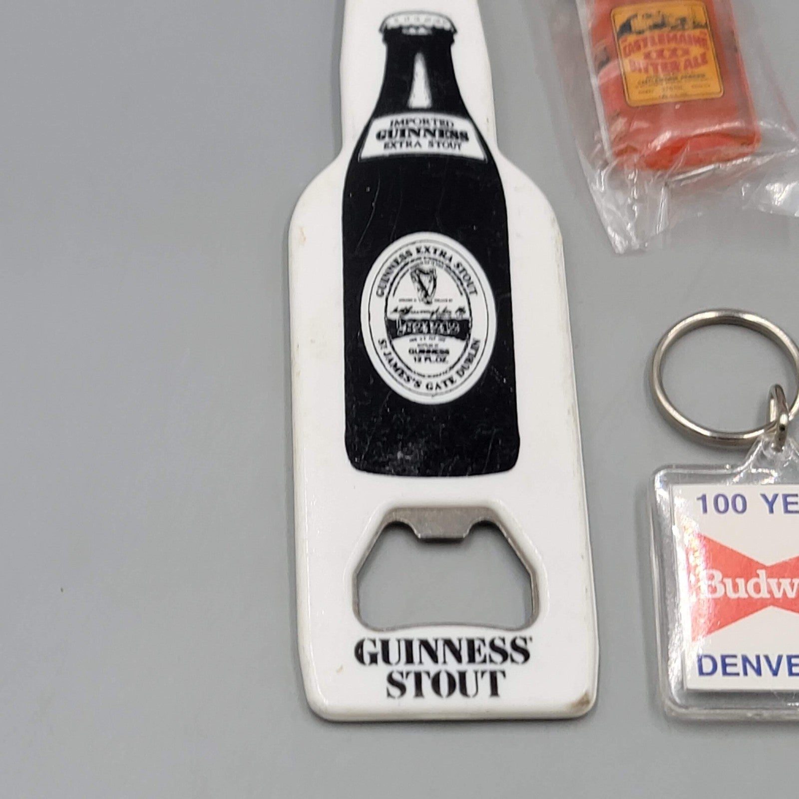 Vintage Beer Keychain Lot Coors Budweiser Jim Beam Castlemaine Guinness Opener