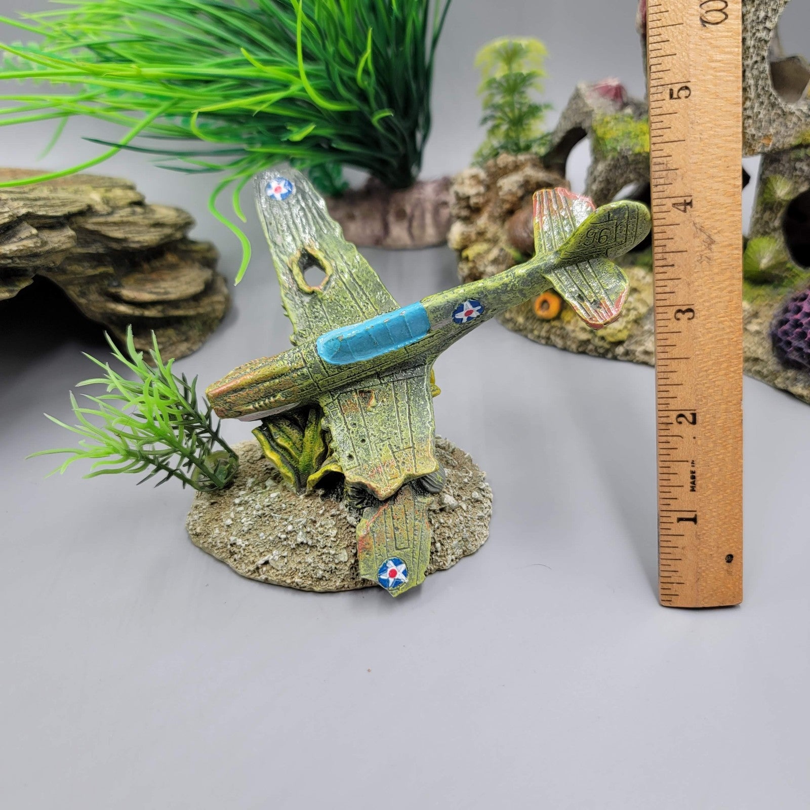 Aquarium Decor Lot Cave Rock Plant Ruins Sunken Airplane Hide Fish Tank Set 4pc