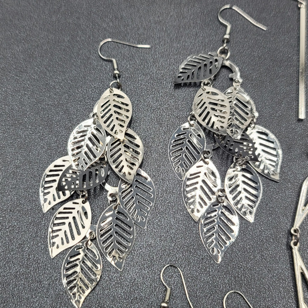 Lot of 4 Pierced Earrings Silver tone Dangle Statement