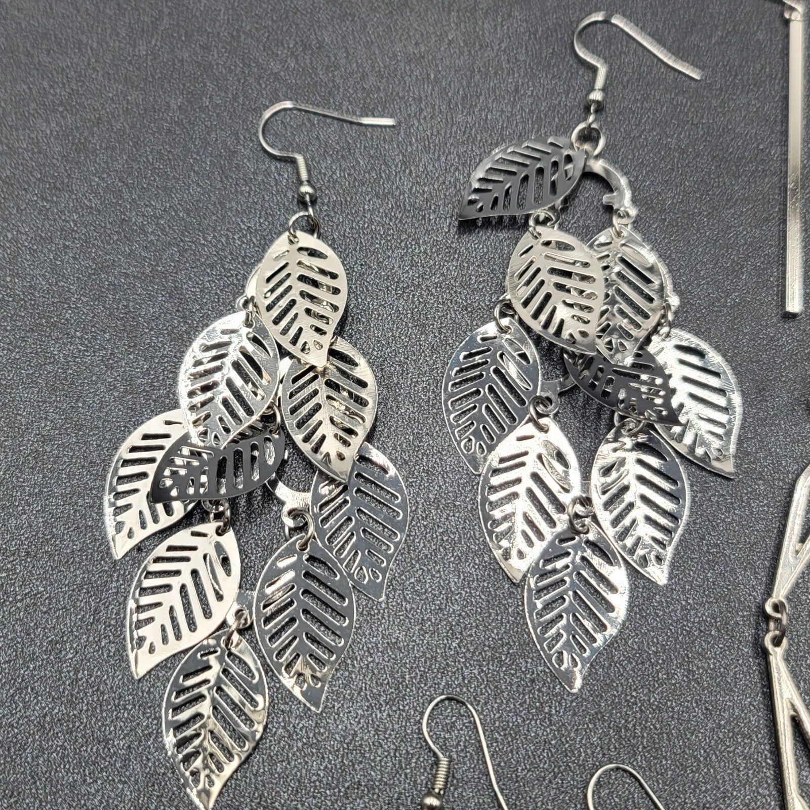 Lot of 4 Pierced Earrings Silver tone Dangle Statement