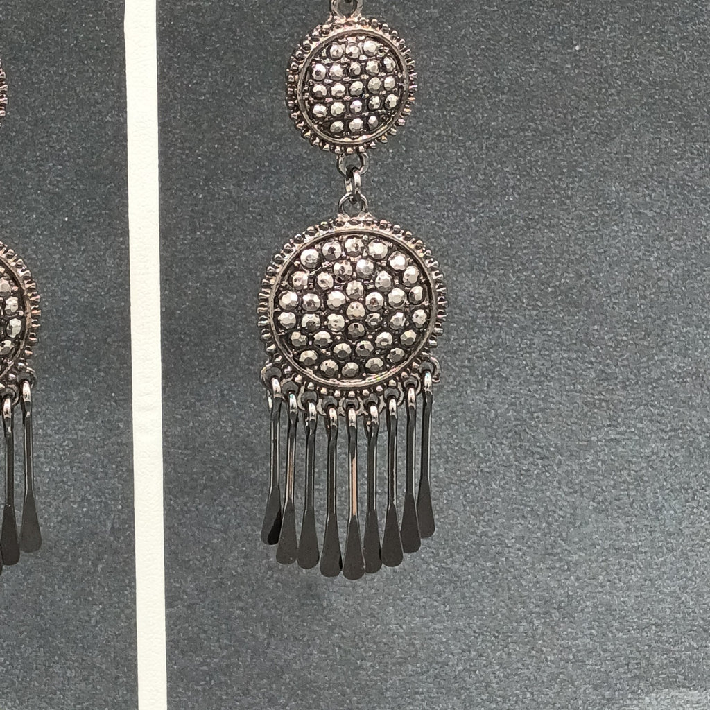 Pierced Earrings Black Metal Dangle Statement 3"