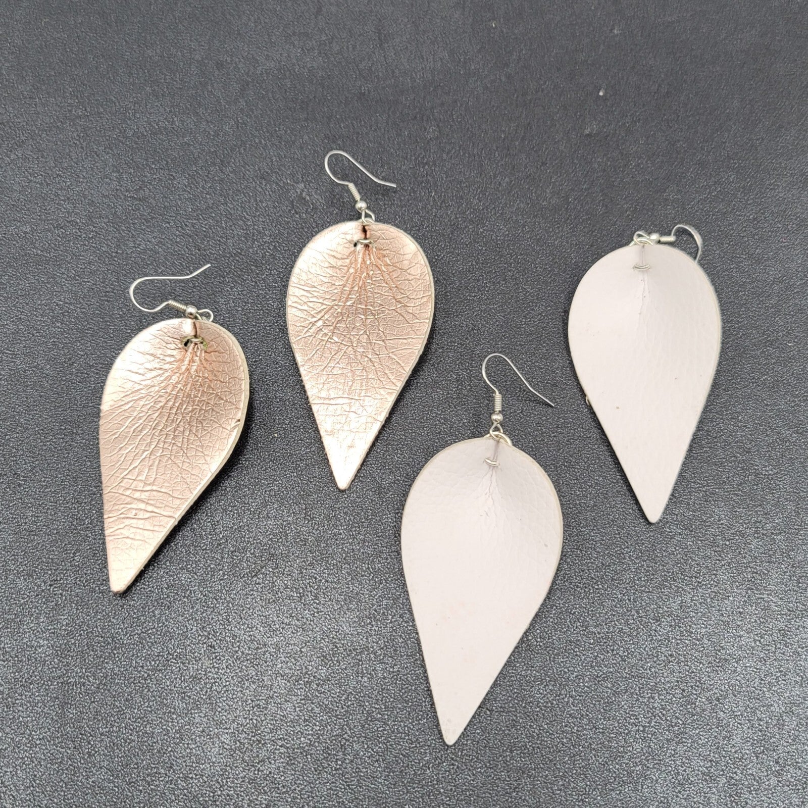 Lot of 2 Pierced Earrings Faux Leather Dangle 2.5" Silver tone