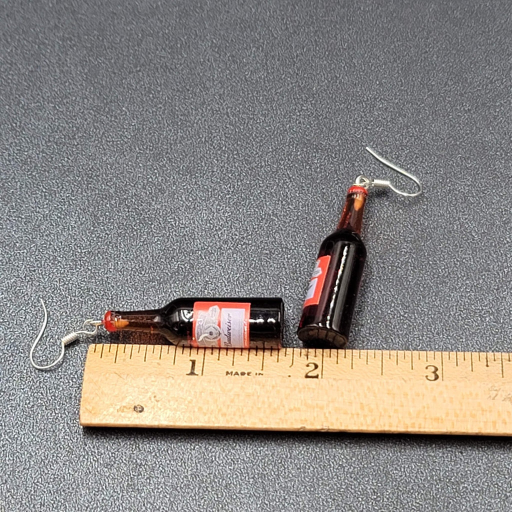 Budweiser Beer Bottle Pierced Earrings 1 5/8" NEW