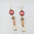 Beaded Purple Orange Pierced Earrings Gold tone Dangle Long 2.75 in