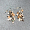 Pierced Earrings Silver tone Peach Gray Green Dangle Beads 1.25"