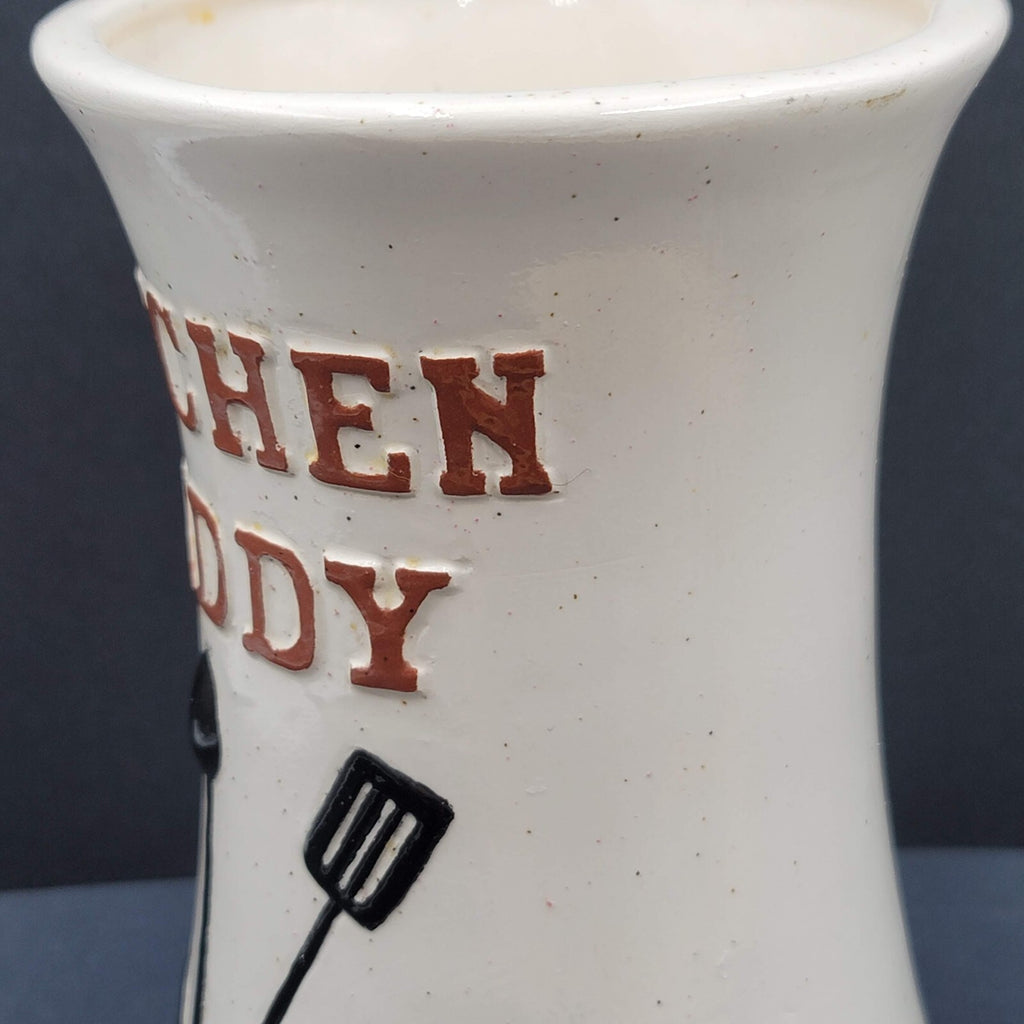Vintage Hand Painted Kitchen Caddy Speckled Ceramic Kitchen Utensil Holder