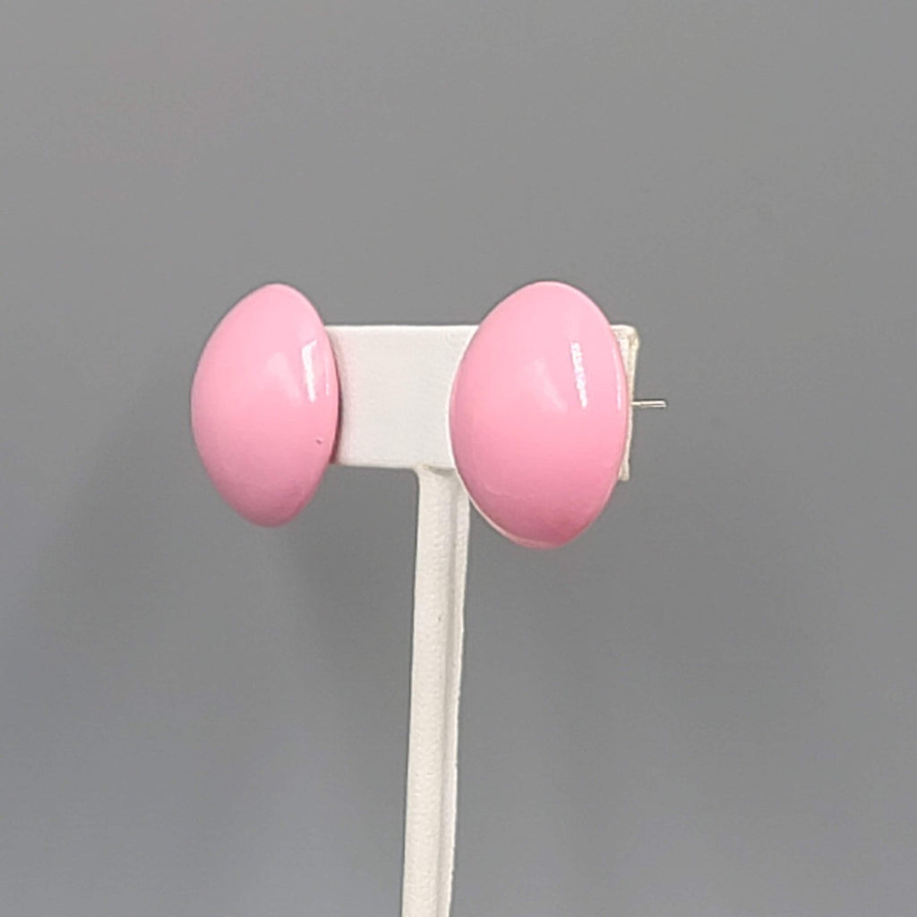 Vintage Pink Enamel Dome Pierced Earrings Pin Up Rockabilly 1 in