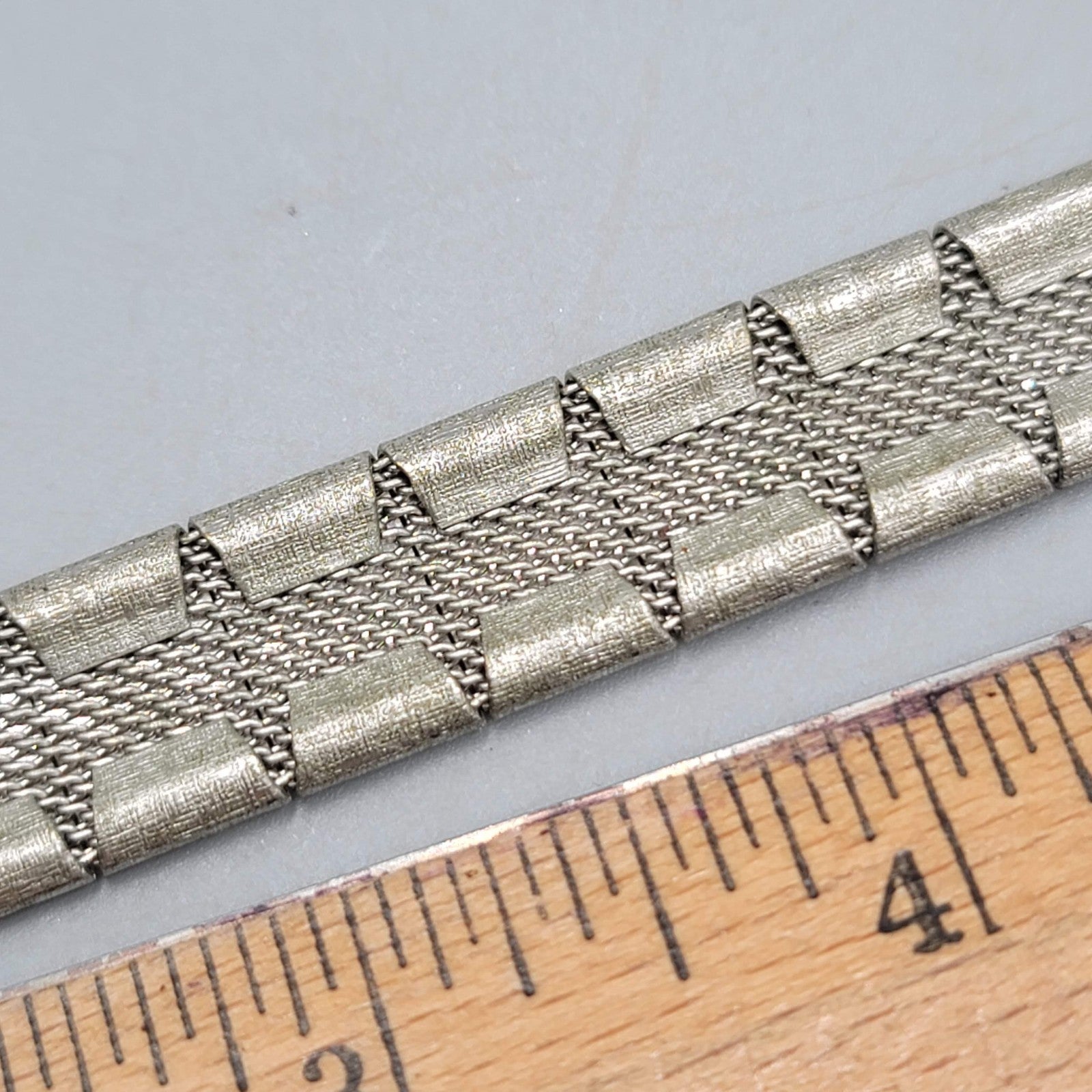 Vintage Emmons Bracelet Silver tone Etched Panel 6.75 in