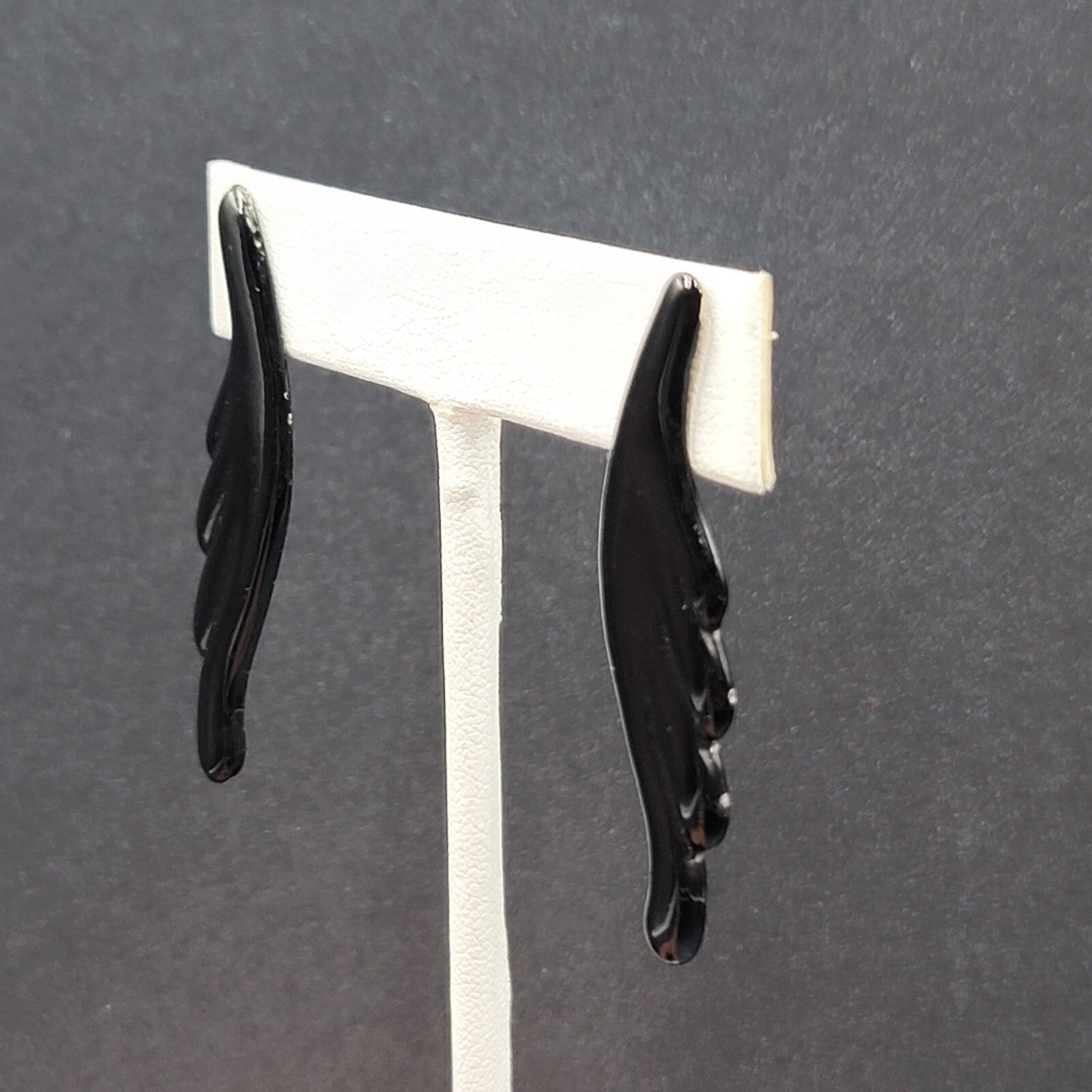 Vintage Pierced Earrings Black Enamel over Metal Statement Drop 2"