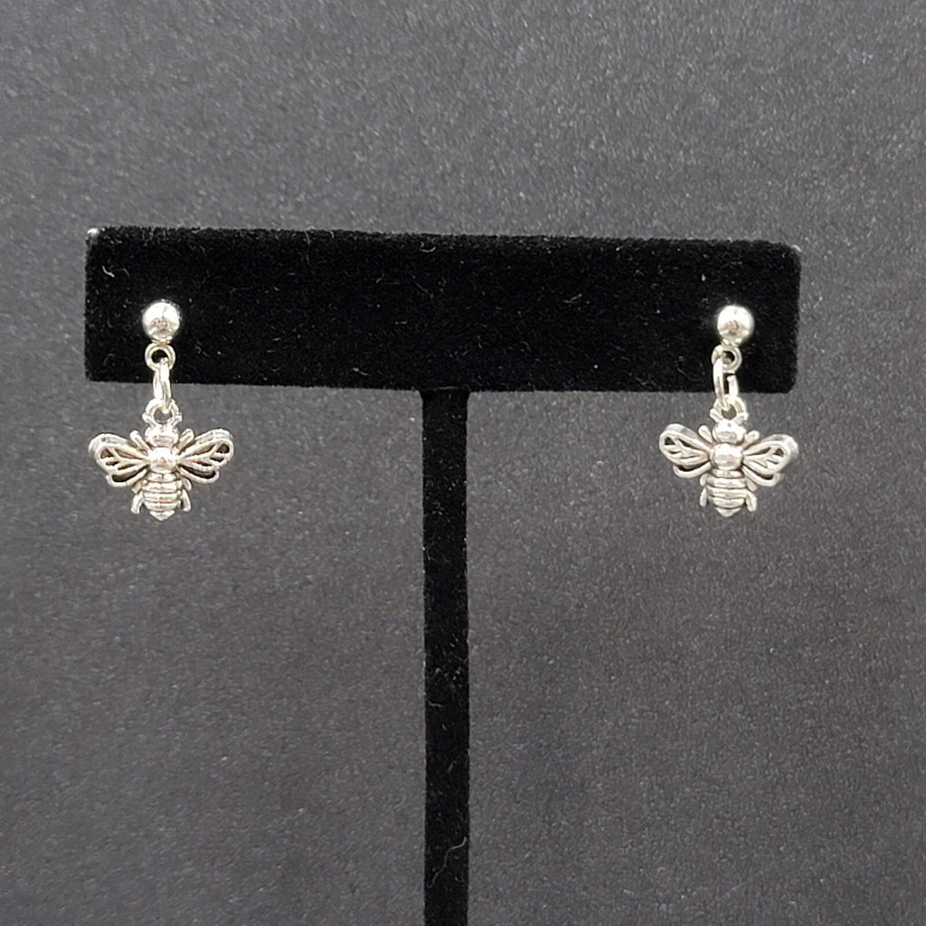 Bee Pierced Earrings Silver tone Small Dangle 1/2"