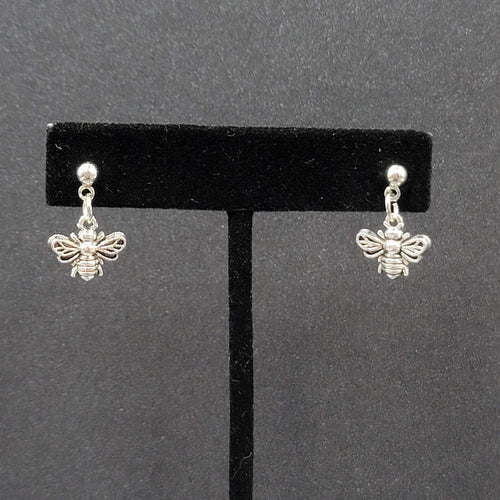 Bee Pierced Earrings Silver tone Small Dangle 1/2"