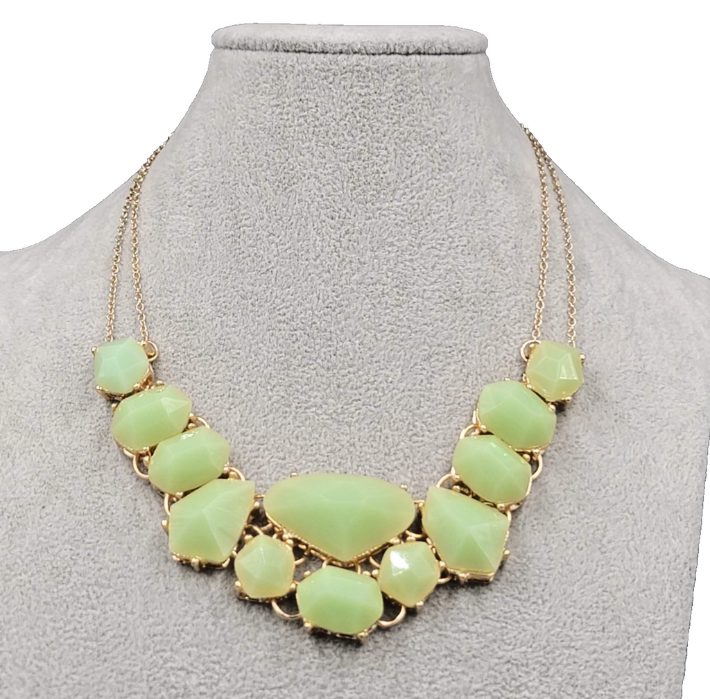 Opaque Seafoam Green Acrylic Statement Necklace Gold tone 18"-20"