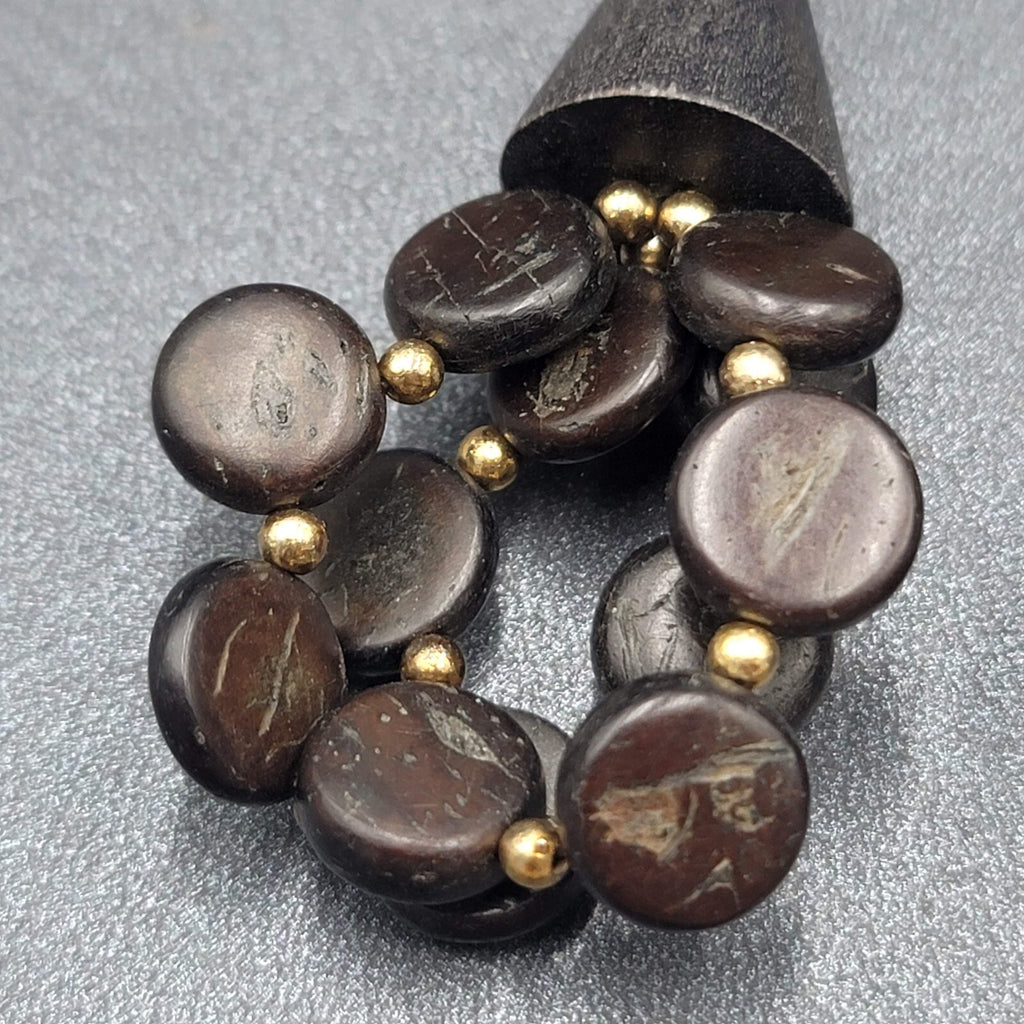Vintage Pierced Earrings Black Coconut Beaded Statement 2.5"